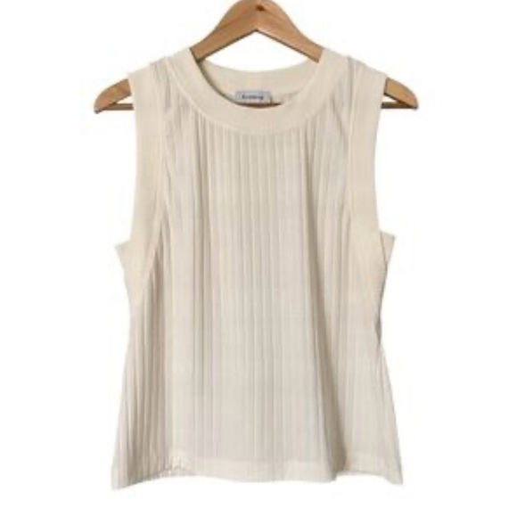 Evereve Tops - EVEREVE Ivory Ribbed Shell Sleeveless Sweater Tank Top Neutral Minimalist SZ M